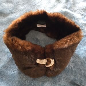 Brown Faux Fur Collar with Rhinestone Buckle